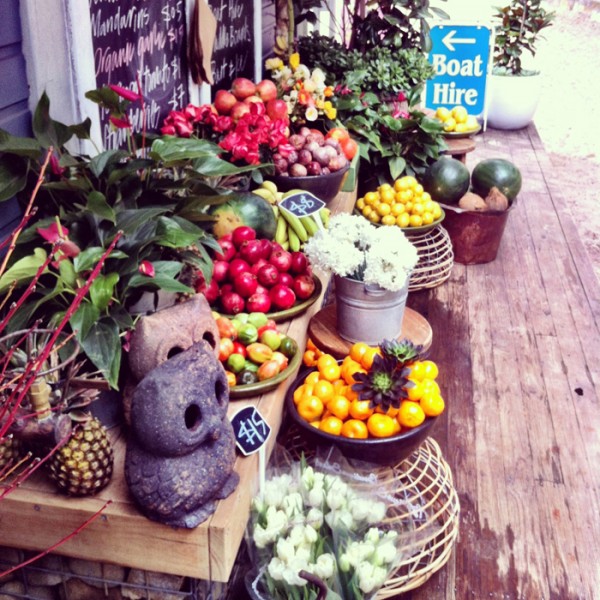 Fresh fruit and flowers at the Balmoral Boatshed.