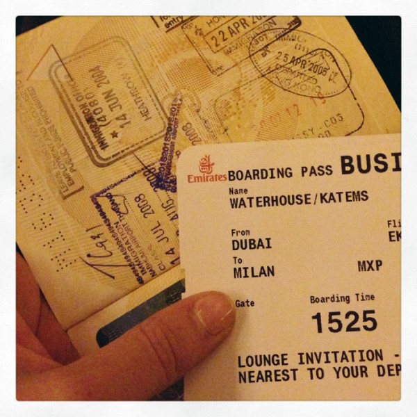 Boarding Qantas/Emirates flight from Australia to Milan.
