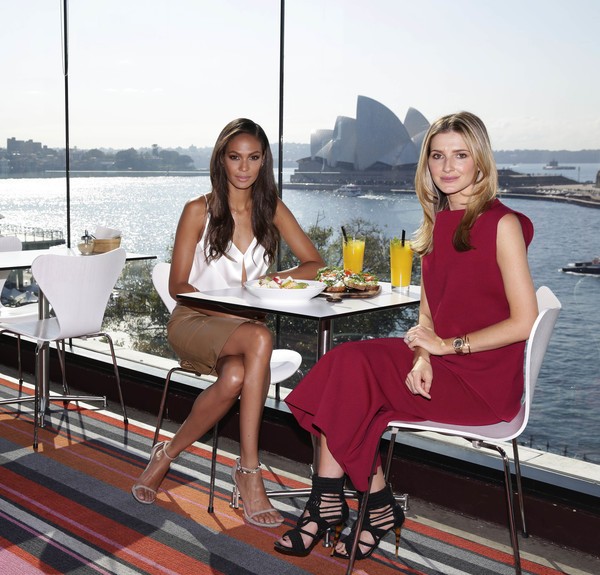 SYDNEY, AUSTRALIA - AUGUST 19: (L to R) Kate Waterhouse has lunch with model Joan Smalls at the MCA cafe on August 19, 2015 in Sydney, Australia. (Photo by Jessica Hromas/Fairfax Media) *** Local Caption *** Kate Waterhouse; Joan Smalls