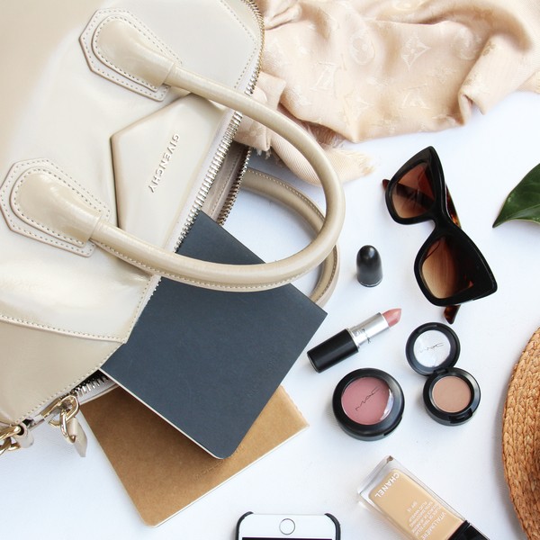 Kate Waterhouse how to shoot a great flatlay pic with Givenchy bag and cosmetics