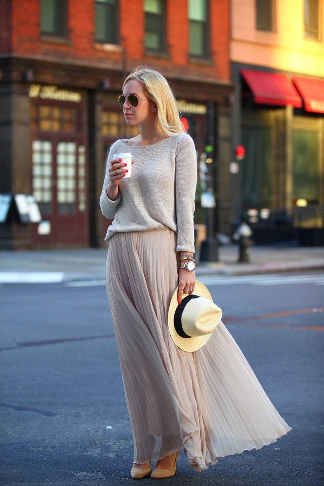 Long pleated shop skirt outfit