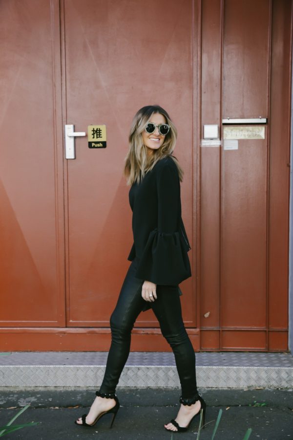Kate Waterhouse farfetch LXE black leather pants alaia heels roksanda saint laurent sunglasses