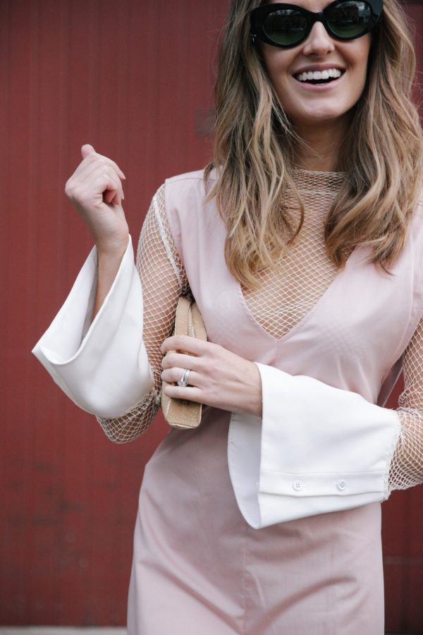 Kate Waterhouse kowtow dress dusty pink poms sunglasses